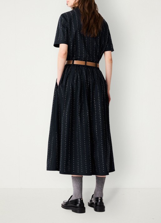 Maje midi-rok met strassdetails en afneembare strikceintuur - achterkant 8 donkerblauw
