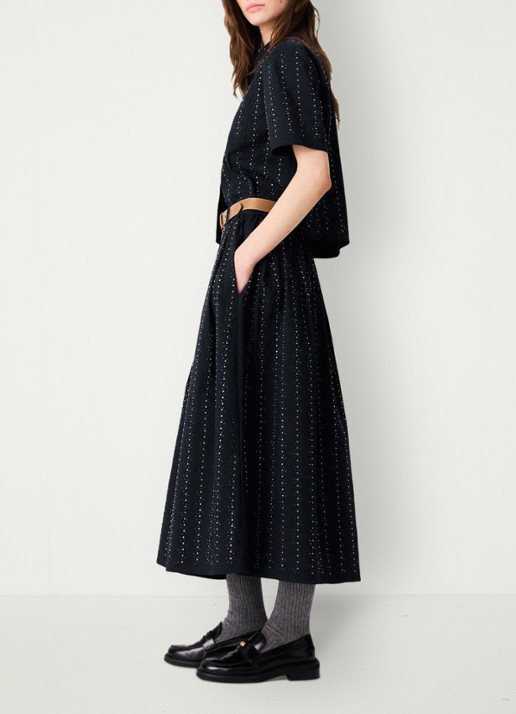 Maje midi-rok met strassdetails en afneembare strikceintuur - detail 2 donkerblauw