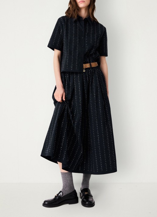 Maje midi-rok met strassdetails en afneembare strikceintuur - detail 5 donkerblauw