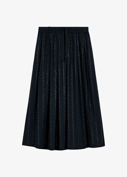 Maje midi-rok met strassdetails en afneembare strikceintuur - voorkant 6 donkerblauw