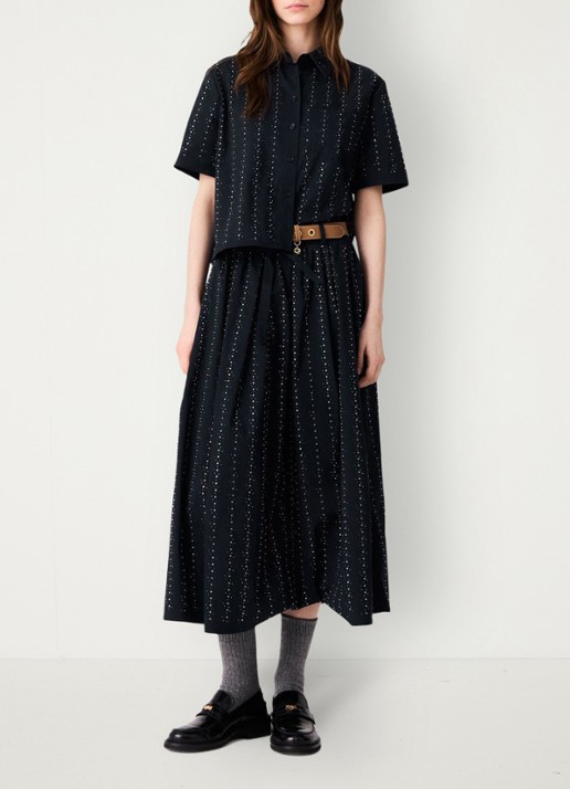 Maje midi-rok met strassdetails en afneembare strikceintuur - voorkant 7 donkerblauw