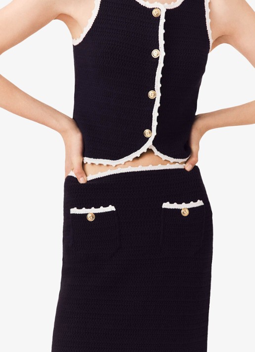 Maje Midi rok van crochet - detail 7 donkerblauw