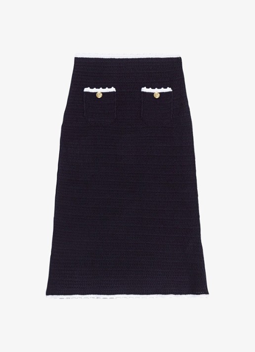 Maje Midi rok van crochet - voorkant 2 donkerblauw