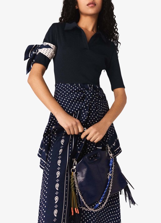 Maje Midi tuniekjurk met polokraag - detail 4 donkerblauw