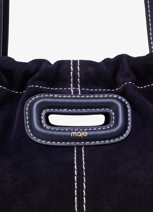 Maje Milpli Gazette tas van getikte suède - detail 2 marineblauw