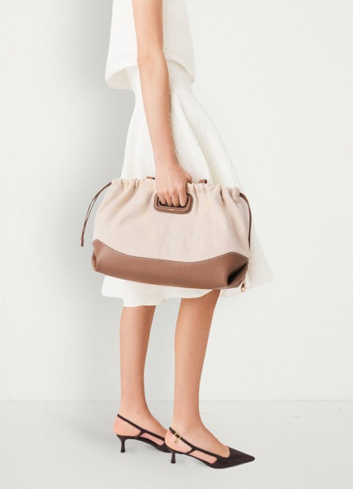 Maje Milpli tote bag van canvas en leer - detail 3 moca / wit