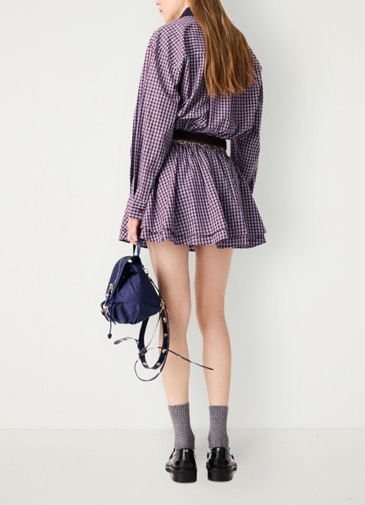 Maje Mini blousejurk met ruitdessin en strass - achterkant 8 bordeauxrood