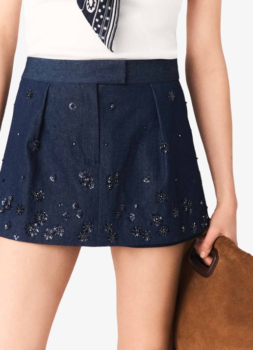 Maje Mini broekrok met kralendecoratie - detail 4 blauw