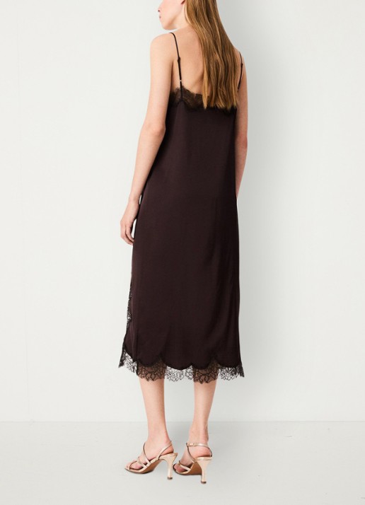 Maje Mini jurk met details van kant - achterkant 6 donkerbruin