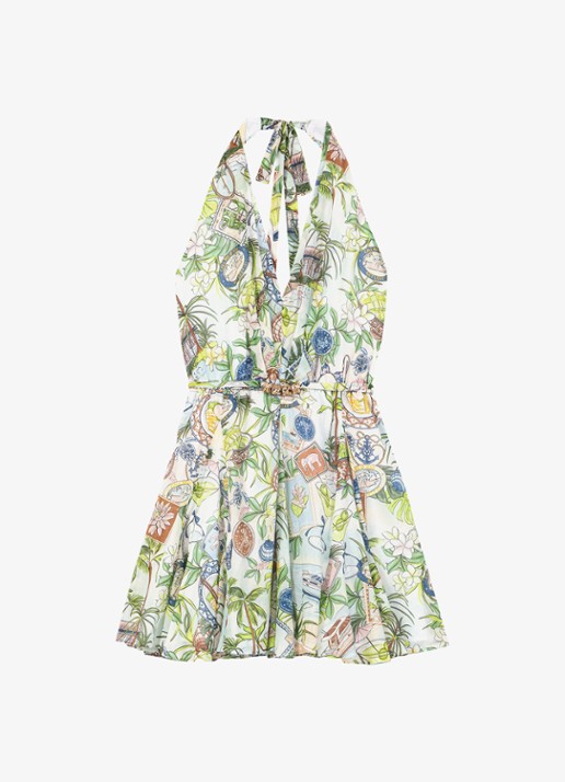 Maje Mini jurk met print en strikceintuur - voorkant 2 groen