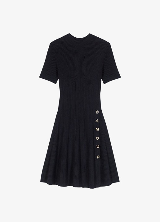 Maje Mini jurk met ribstructuur - voorkant zwart