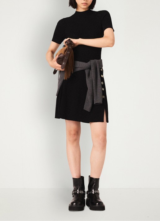Maje Mini jurk met ribstructuur - voorkant 2 zwart