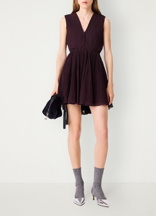 Maje Mini jurk met V-hals - voorkant 8 paars