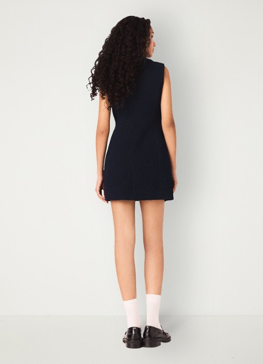 Maje Mini jurk van blouclé met opgestikte zakken - achterkant 6 donkerblauw