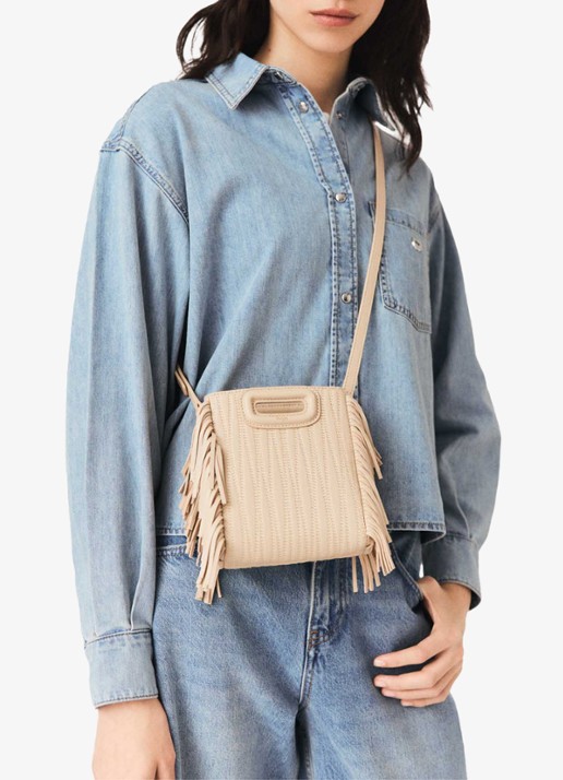 Maje Mini M tas van getikte leder - voorkant 2 creme