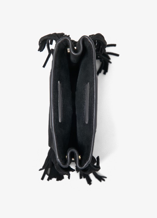 Maje Mini M tas van suéde met franjes - detail 5 zwart