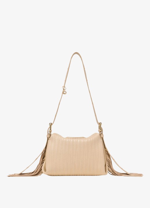 Maje Mini Miss M tas van getikte leder - achterkant creme