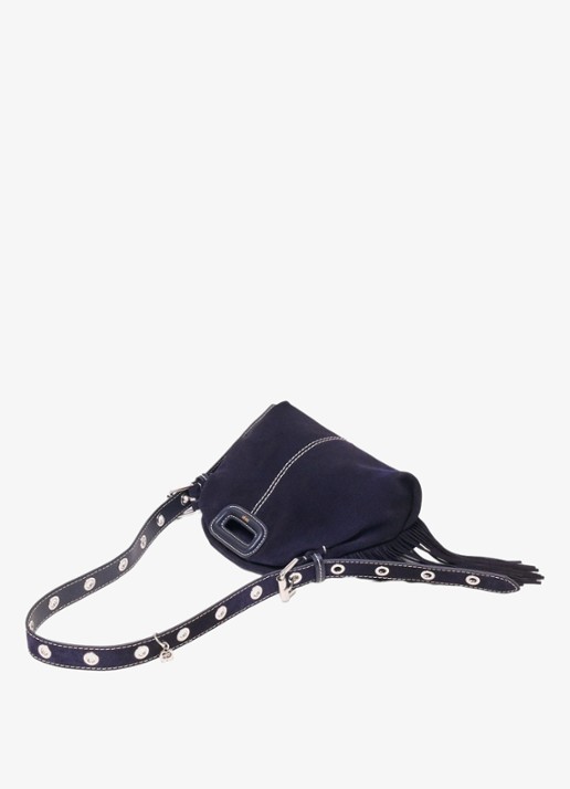 Maje Mini Miss M tas van getikte suède - achterkant 3 marineblauw