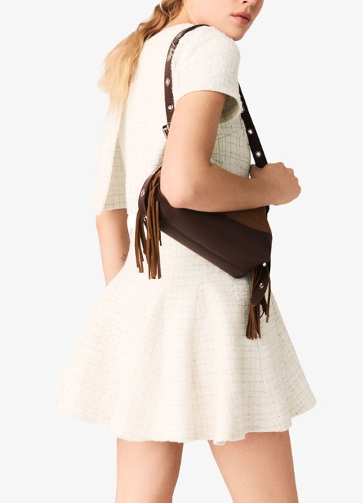 Maje Mini rok en cropped vest van tweed - detail 3 beige