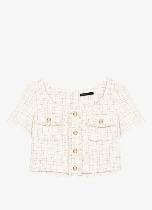Maje Mini rok en cropped vest van tweed - detail 4 beige