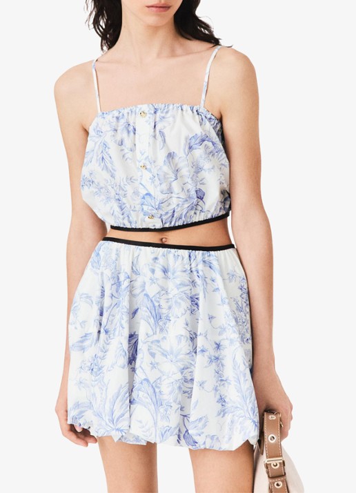 Maje Mini rok met plooien en print - detail 7 blauw