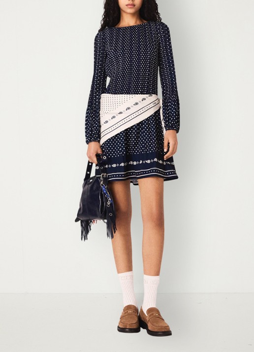 Maje Mini tuniekjurk met smockwerk en stippenprint