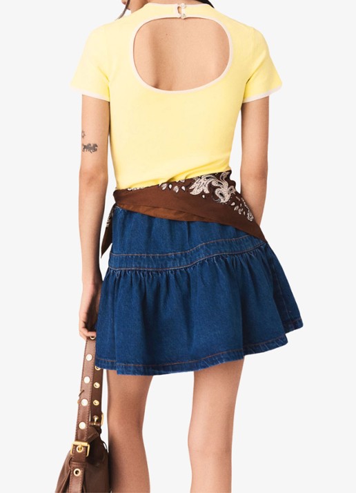 Maje Mipose T-shirt met cut-out detail - achterkant 5 licht geel