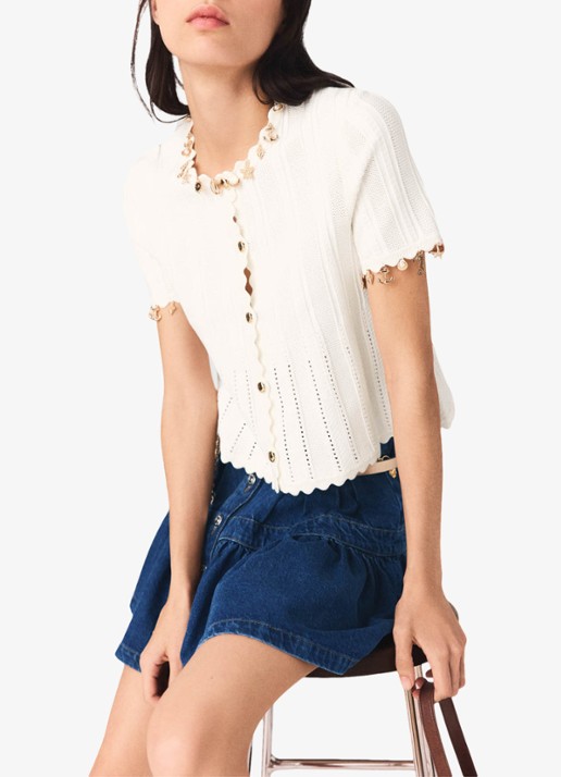 Maje Mishell ribgebreide top met strass - detail 5 wit