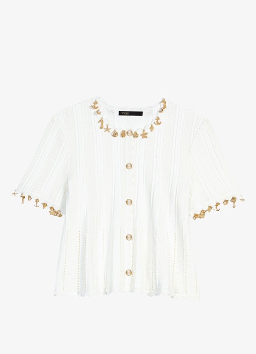 Maje Mishell ribgebreide top met strass - voorkant wit