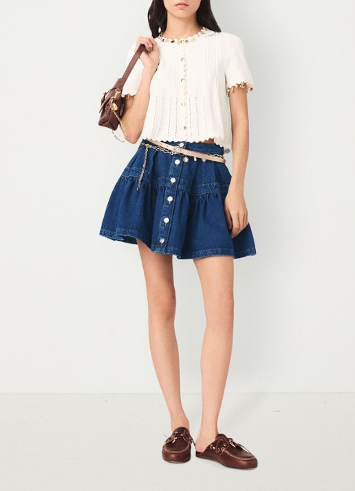 Maje Mishell ribgebreide top met strass - voorkant 2 wit
