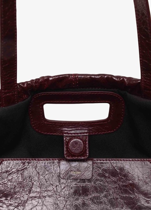 Maje Miss M Cabasused schoudertas van leer - detail 5 bordeauxrood