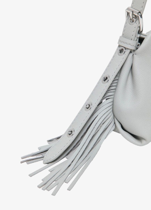 Maje Miss M Micro schoudertas van leer met afneembare schouderriem - detail 5 lichtgrijs