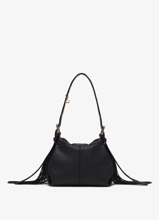 Maje Miss M Micro schoudertas van leer met verstelbare schouderriem - detail 3 jeans