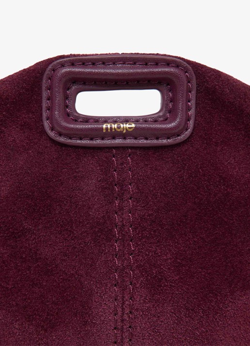 Maje Miss M Micro tas van suède met verstelbaar handvat - detail aubergine