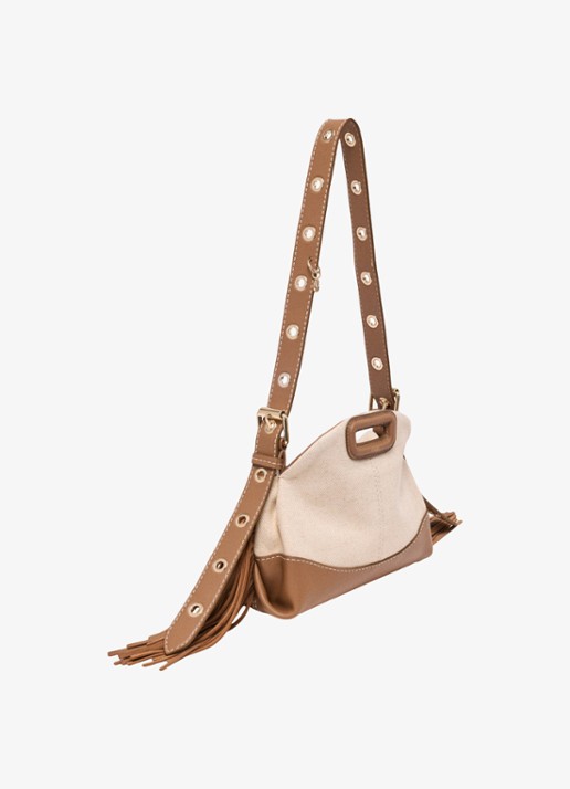 Maje Miss M Mini tas van canvas en leer - detail 2 moca / wit