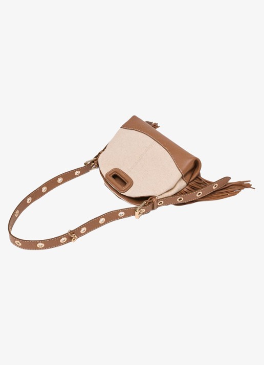 Maje Miss M Mini tas van canvas en leer - detail 4 moca / wit