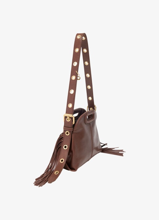 Maje Miss M Mini Vintage City schoudertas van leer - detail bruin