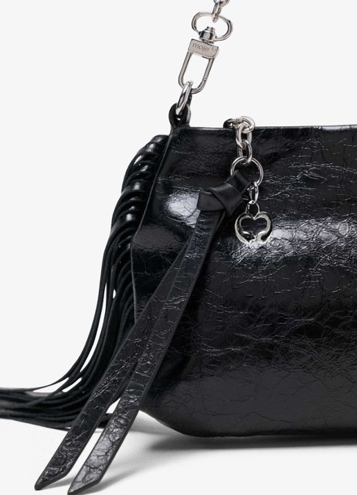 Maje Miss M schoudertas van leer met franjes - detail jeans