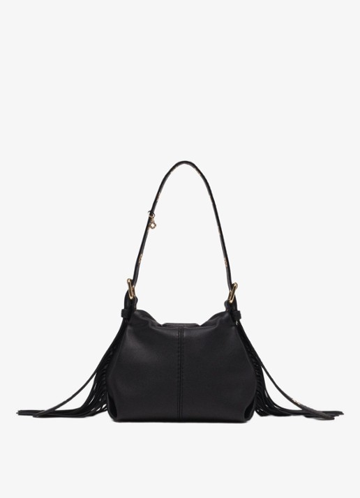 Maje Miss M Small schoudertas van schapenleer met franjes - detail zwart