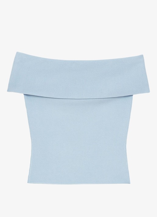 Maje Momency strapless top met ribstructuur - voorkant blauw