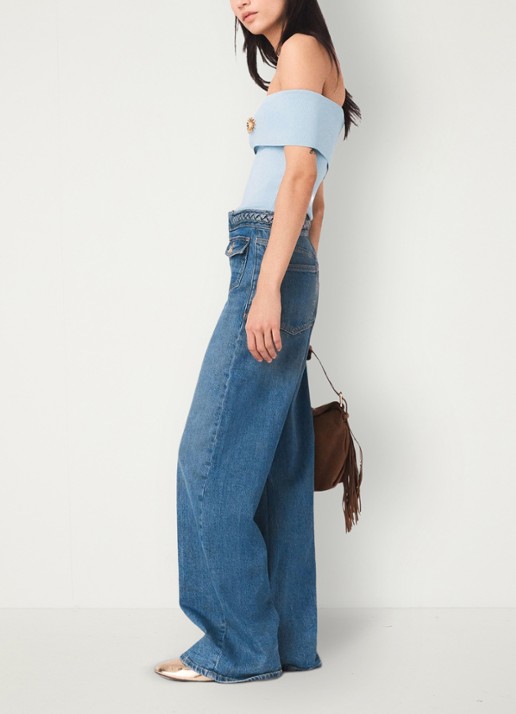 Maje Pantivick loose fit jeans met medium wassing - detail 4 donkerblauw