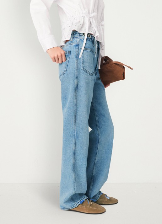 Maje Pantro high waist straight leg jeans met lichte wassing - detail 5 donkerblauw