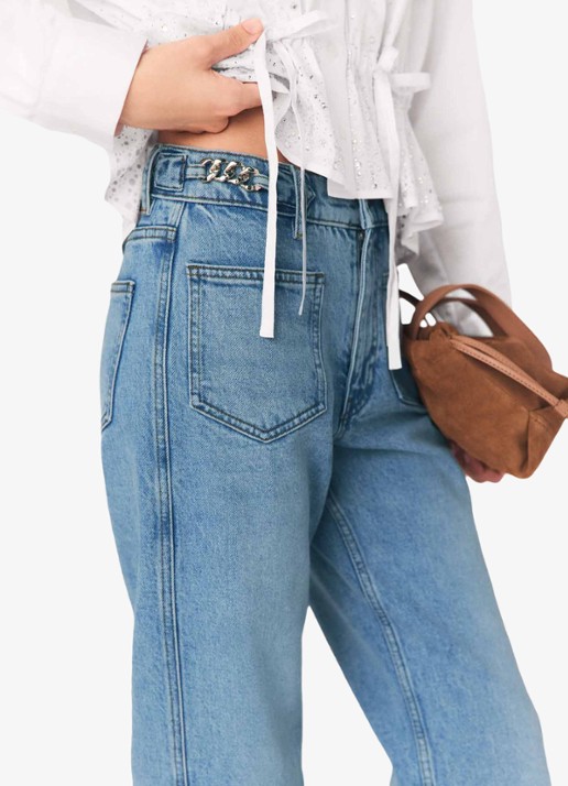Maje Pantro high waist straight leg jeans met lichte wassing - detail 6 donkerblauw