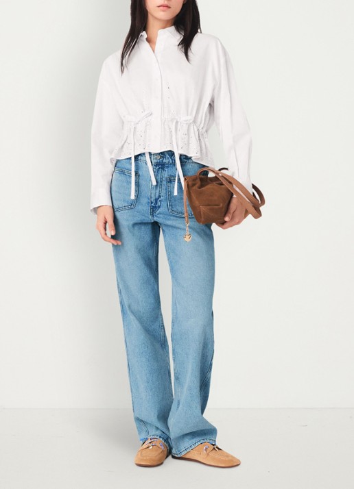 Maje Pantro high waist straight leg jeans met lichte wassing - voorkant 2 donkerblauw