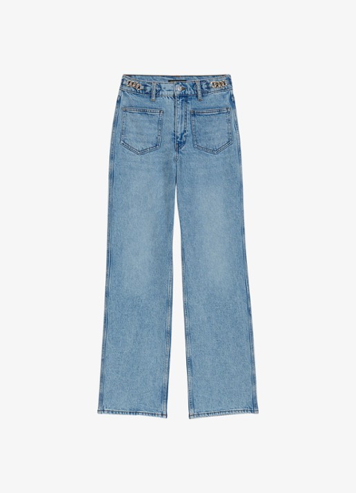 Maje Pantro high waist straight leg jeans met lichte wassing - voorkant 3 donkerblauw