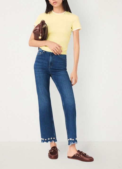 Maje Passionpearl straight fit jeans met kralendecoratie - detail 4 donkerblauw