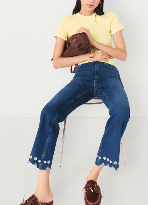 Maje Passionpearl straight fit jeans met kralendecoratie - detail 5 donkerblauw