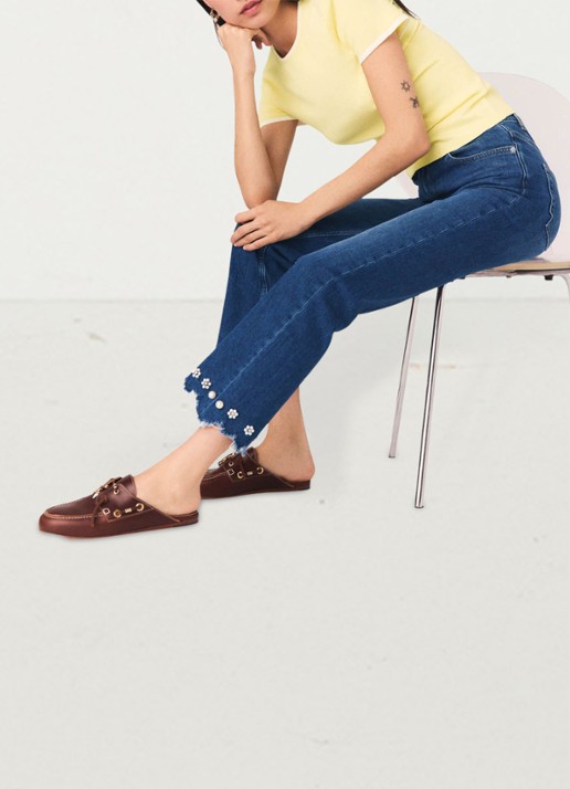 Maje Passionpearl straight fit jeans met kralendecoratie - detail 6 donkerblauw