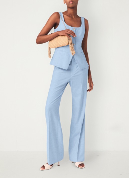 Maje Pigalue pantalon met steekzakken - detail 7 lichtblauw