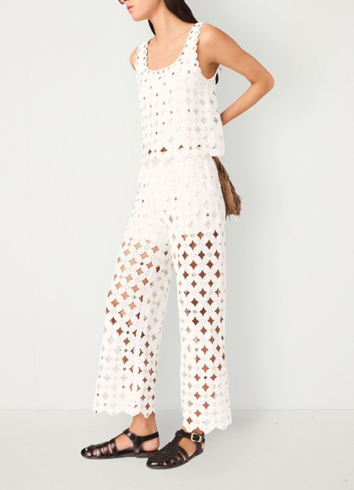 Maje Pimiroir broek met opengewerkt detail  - detail 3 wit